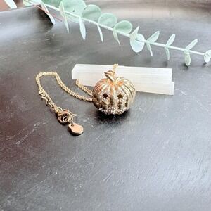 Rhinestone Jack-O'-Lantern Locket Necklace | Ghost Charm | Gold Tone Pumpkin